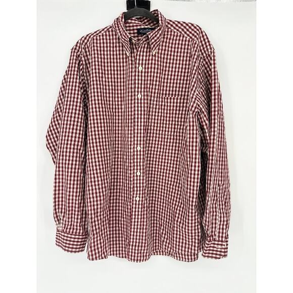 Brooks Brothers Button Shirt Mens Large Non Iron Cotton Gingham Check Red Office - Picture 1 of 7
